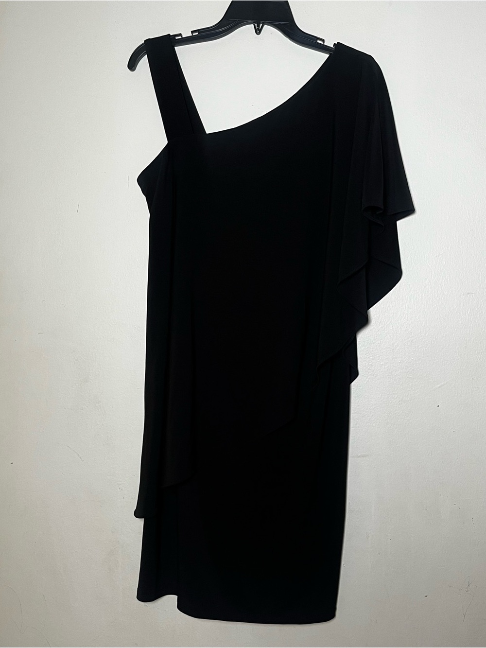 R&M Richards Black One-Shoulder Draped Cocktail Dress